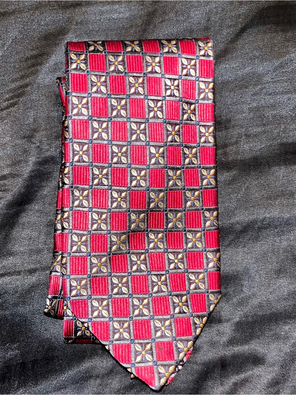 Cheviot Tie Silk Dark Red Floral Hand Sewn USA